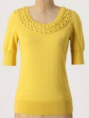 Anthropologie Lundin Links Sweater Yellow Knit Short Sleeve Top